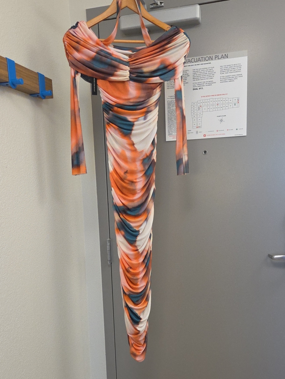 AFRM long-sleeve maxi dress draped off-the-shoulder XXS Spice Watercolor